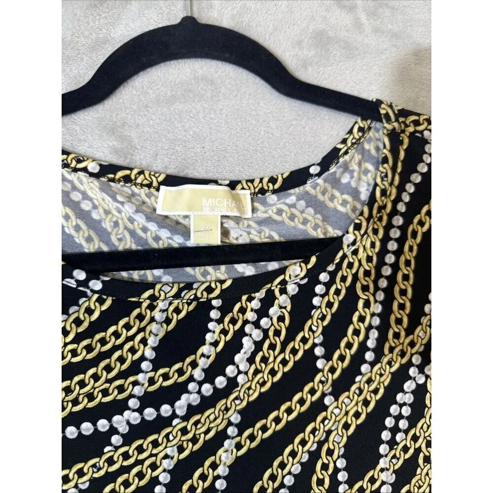 Michael Kors Chain Print Tunic Dress Black Gold Baroque Style Plus 2X